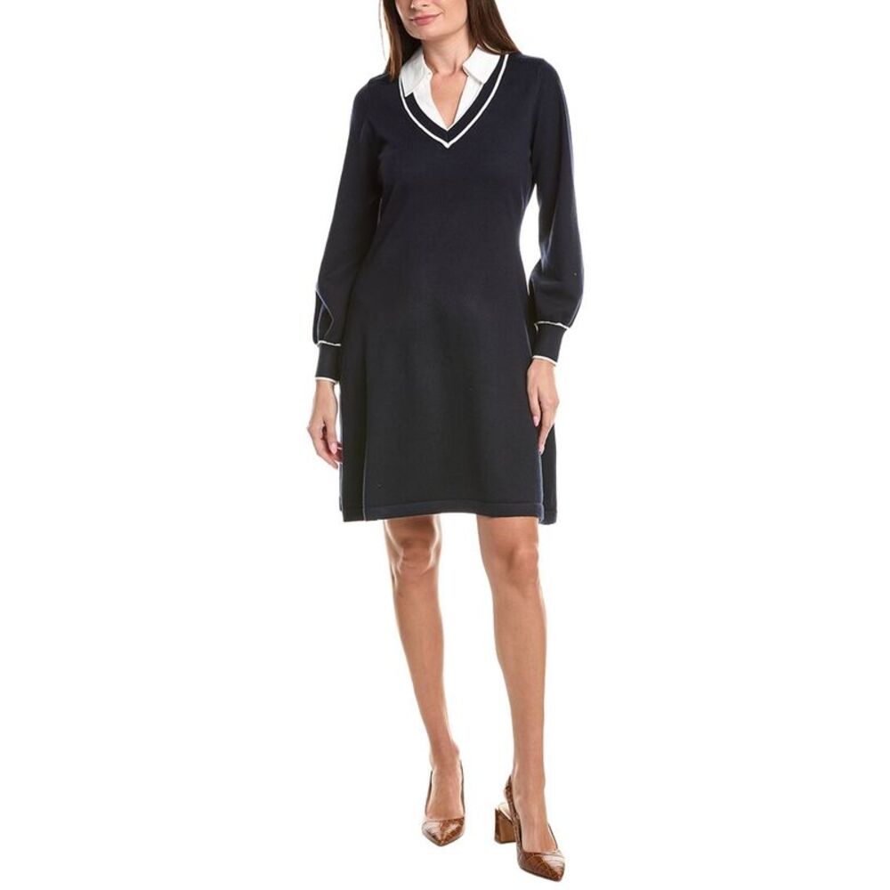 Adrianna Papell Womens V-Neck Long Sleeve Sweaterdress, Blue